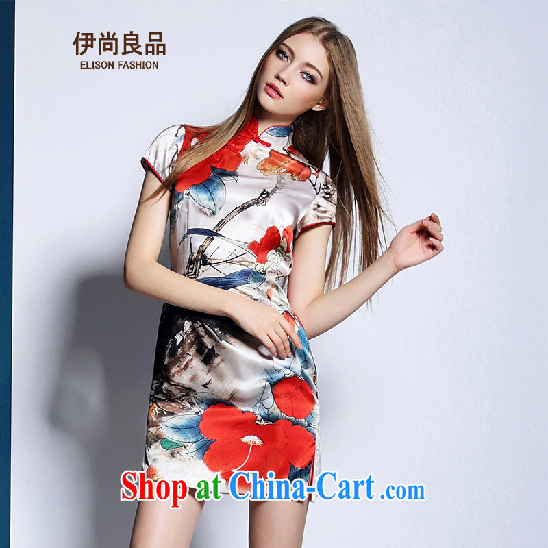 Iraq is still good, summer 2015 new European and American high-end women's clothing retro Ethnic Wind dresses painting stamp beauty dresses skirt picture color XL