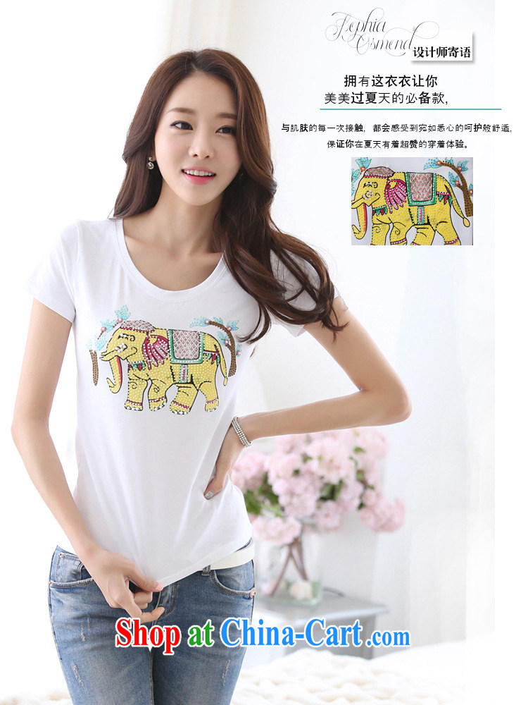 Qin Qing store 2015 new Korean style summer T shirts exotic elephant style beauty T shirt white XL pictures, price, brand platters! Elections are good character, the national distribution, so why buy now enjoy more preferential! Health