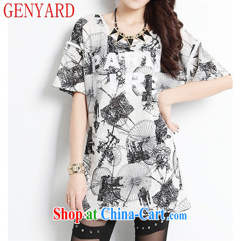Qin Qing store 2015 spring and summer new Korean female summer floral English stamp duty, long, loose short-sleeved T shirt white XL, GENYARD, shopping on the Internet