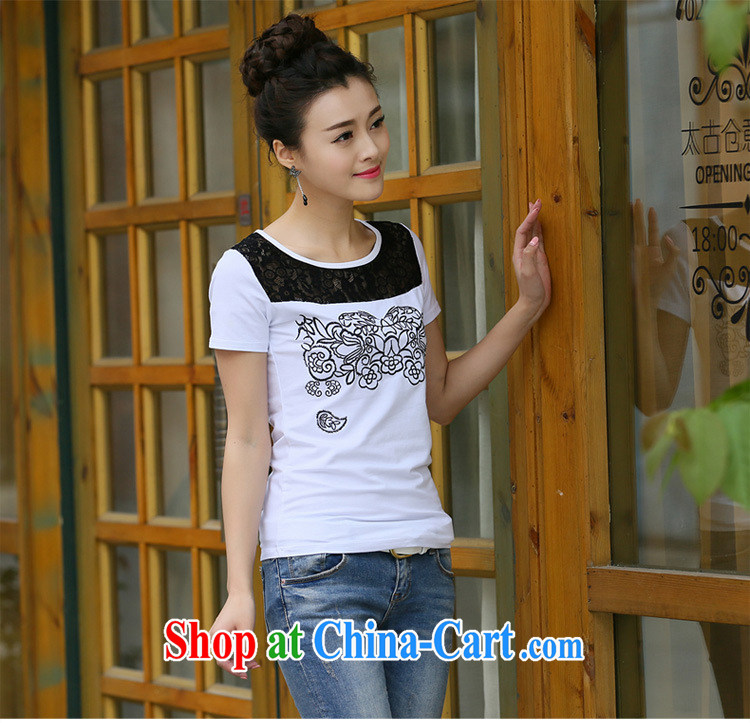 Qin Qing store only 2015 summer new Lace Embroidery features round-collar cultivating short-sleeve girls T-shirt stitched cotton white 2XL pictures, price, brand platters! Elections are good character, the national distribution, so why buy now enjoy more preferential! Health
