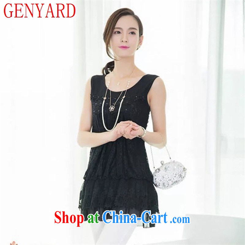 Qin Qing store female larger straps in the vest, long loose lace solid shirts, wear sleeveless dress green XL, GENYARD, shopping on the Internet