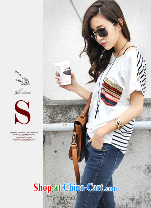 Qin Qing store 2015 spring and summer female Korean version, generation, solid shirts stitching striped pocket short-sleeved clothes T cotton shirt white T-shirt are code pictures, price, brand platters! Elections are good character, the national distribution, so why buy now enjoy more preferential! Health