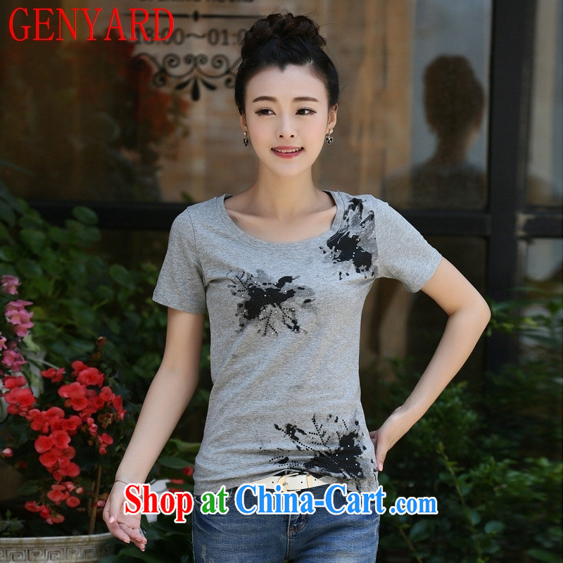 Deloitte Touche Tohmatsu store sunny summer 2015 new beauty, short-sleeved women's code t-shirt pure cotton solid T-shirt T-shirt gray 2 XL, GENYARD, online shopping