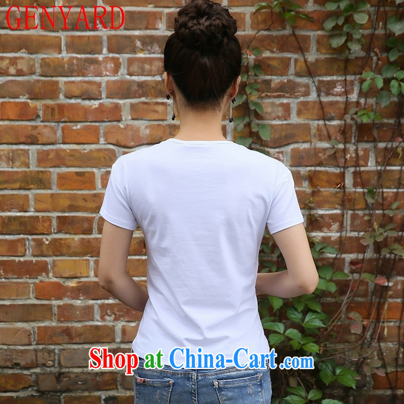 Qin Qing store only 2015 summer new embroidered features round-collar cultivating short-sleeve girls T-shirt large code stitching cotton white 2XL, GENYARD, shopping on the Internet