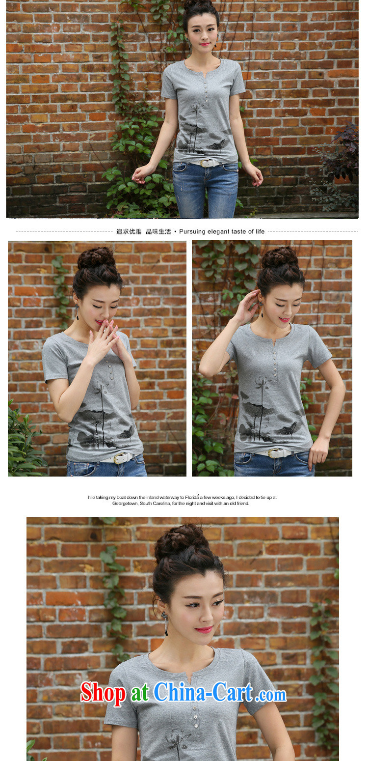 Qin Qing store 2015 new summer Korean female short-sleeve shirt T female beauty graphics thin large code, pure cotton T gray 2 XL pictures, price, brand platters! Elections are good character, the national distribution, so why buy now enjoy more preferential! Health