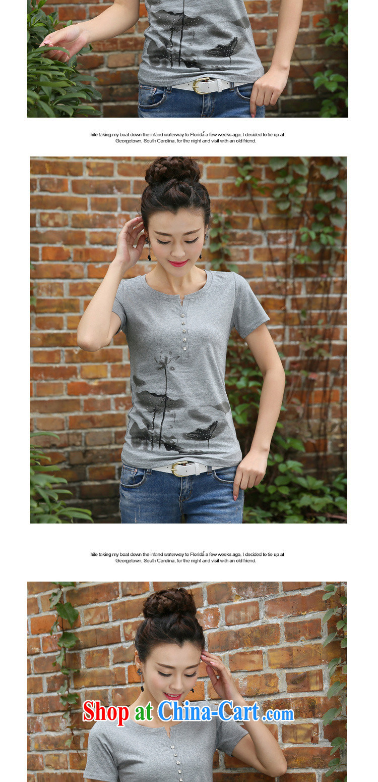 Qin Qing store 2015 new summer Korean female short-sleeve shirt T female beauty graphics thin large code, pure cotton T gray 2 XL pictures, price, brand platters! Elections are good character, the national distribution, so why buy now enjoy more preferential! Health