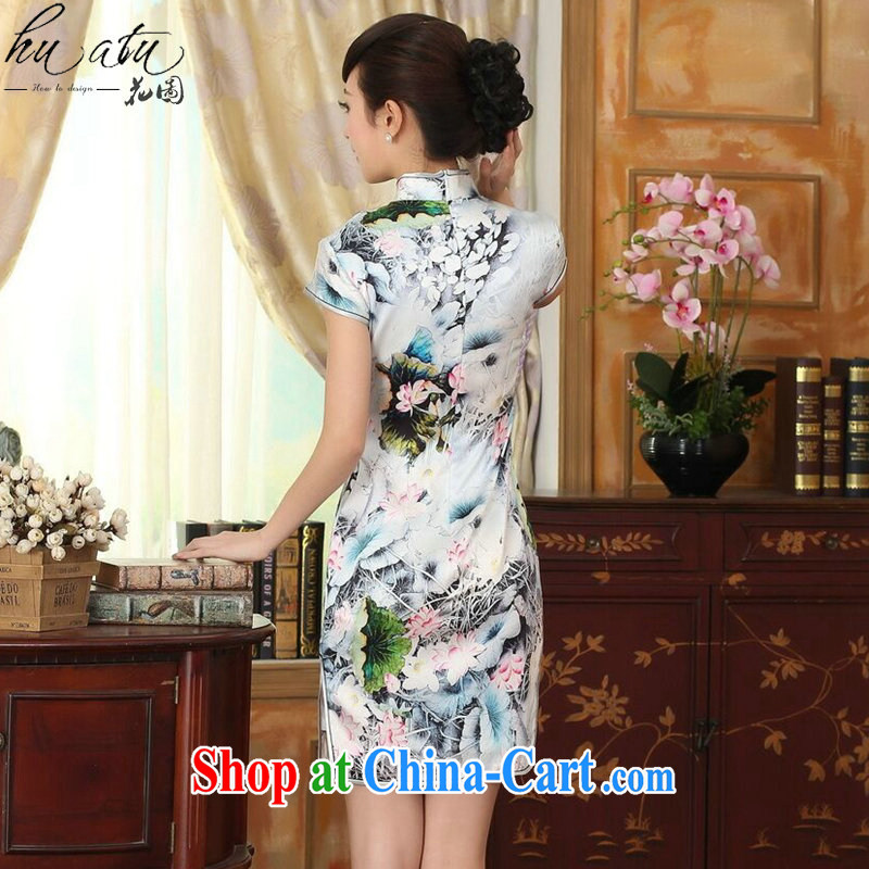 spend the summer with new female cheongsam silk retro classic silk poster stretch Satin beauty double-decker short cheongsam as shown color S, spend figure, shopping on the Internet
