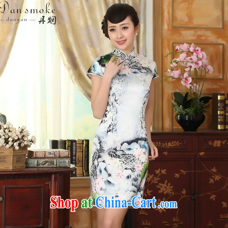 Bin Laden smoke-free summer with new female cheongsam silk retro classic silk poster stretch Satin beauty double short dresses such as the color 2 XL, Bin Laden smoke, shopping on the Internet