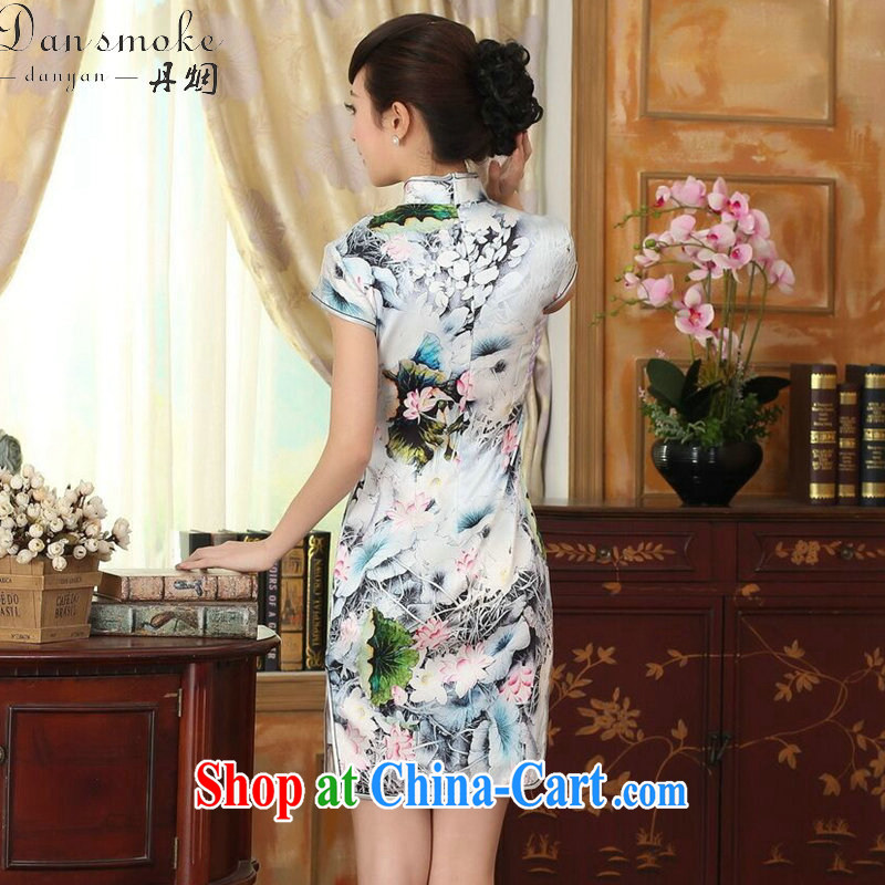 Bin Laden smoke-free summer with new female cheongsam silk retro classic silk poster stretch Satin beauty double short dresses such as the color 2 XL, Bin Laden smoke, shopping on the Internet