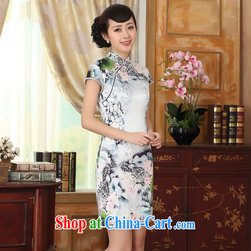 Find Sophie summer new women dresses with silk retro classic silk poster stretch Satin beauty double short cheongsam as color 2XL, flexible employment, shopping on the Internet