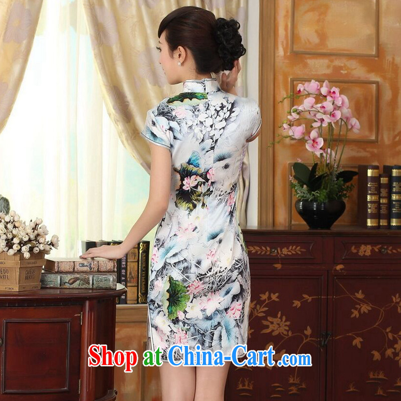 Find Sophie summer new women dresses with silk retro classic silk poster stretch Satin beauty double short cheongsam as color 2XL, flexible employment, shopping on the Internet