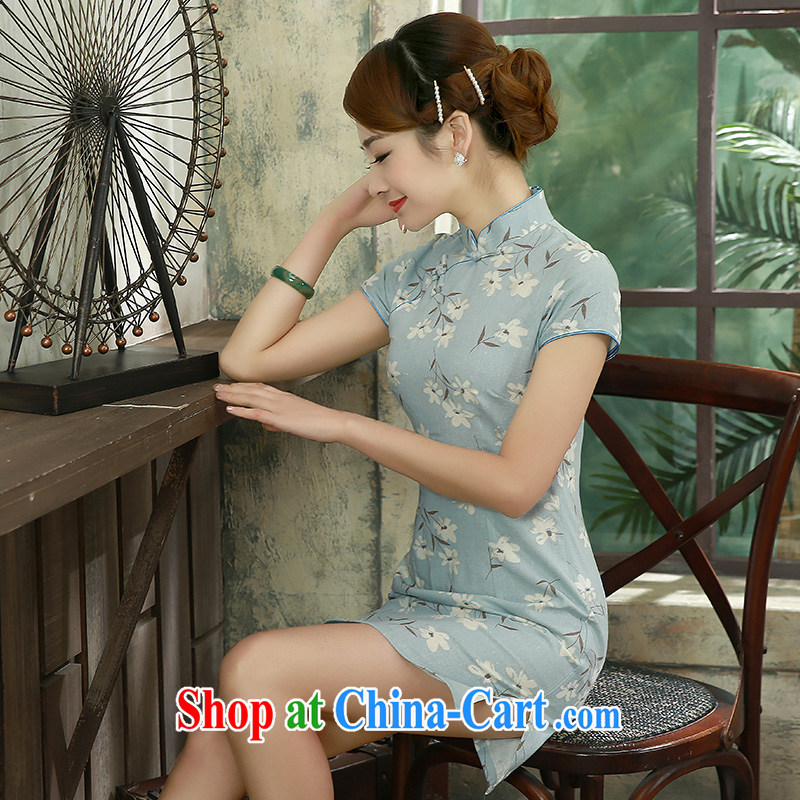 Dresses 2015 new summer retro, cotton for the everyday dress short, short-sleeved Q 1077 blue XXL, Jessica (jessica han), online shopping