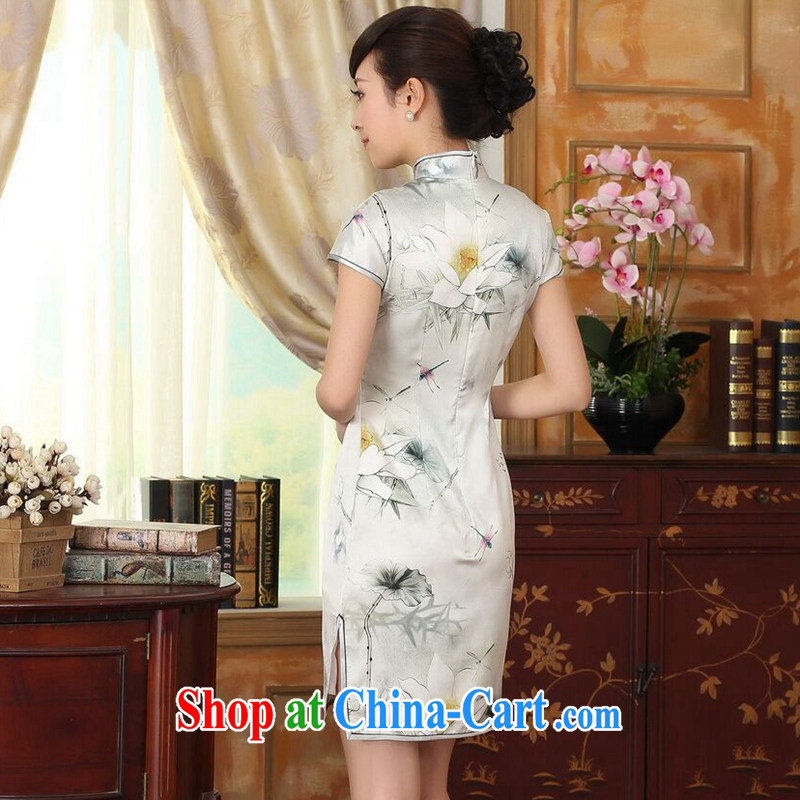 Find Sophie summer female new Chinese improved Lotus cultivating Silk Dresses dinner retro sauna short Silk Cheongsam Lotus 2 XL, flexible employment, shopping on the Internet
