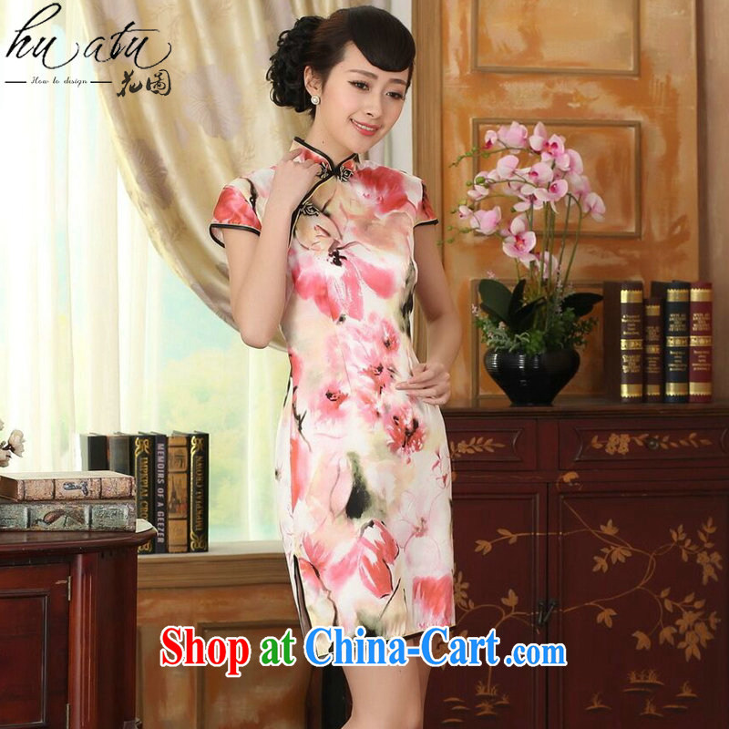 Take the heavy silk retro classic sauna silk poster stretch the improved cultivation double short cheongsam dress female water toner 2 XL, spend, and, shopping on the Internet