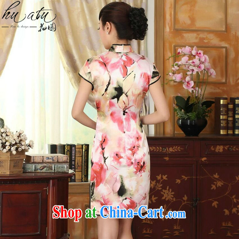 Take the heavy silk retro classic sauna silk poster stretch the improved cultivation double short cheongsam dress female water toner 2 XL, spend, and, shopping on the Internet
