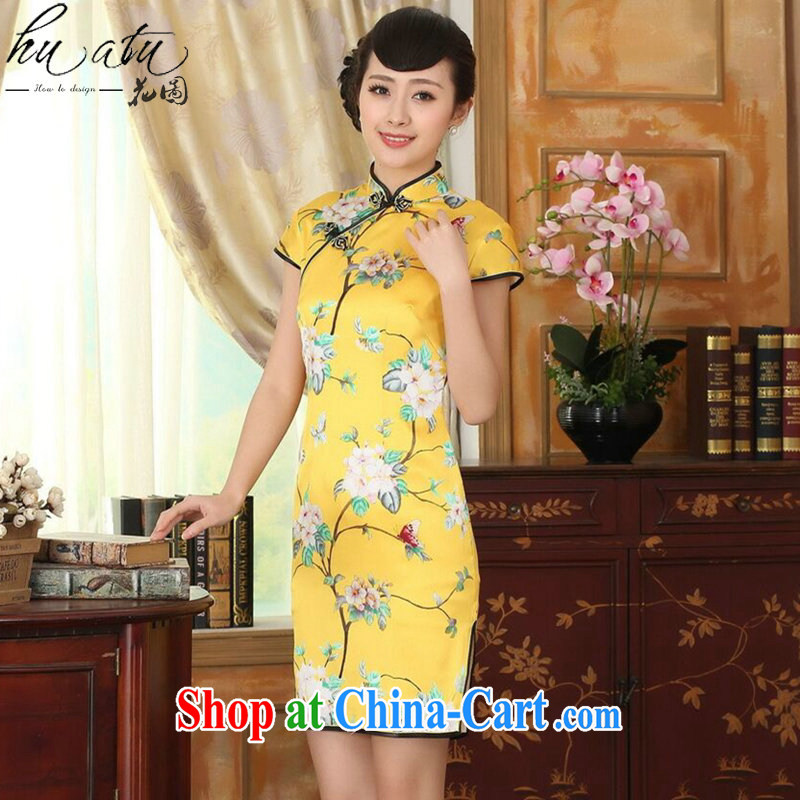 spend the summer heavy silk retro classic sauna silk poster stretch the improved cultivation double-decker short cheongsam dress such as the color 2 XL, figure, and shopping on the Internet