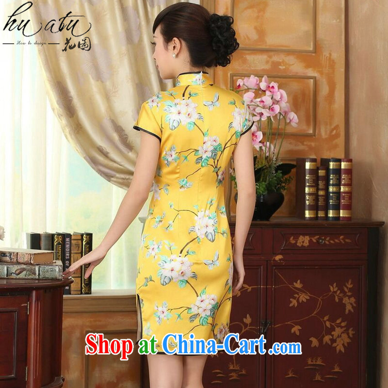 spend the summer heavy silk retro classic sauna silk poster stretch the improved cultivation double-decker short cheongsam dress such as the color 2 XL, figure, and shopping on the Internet