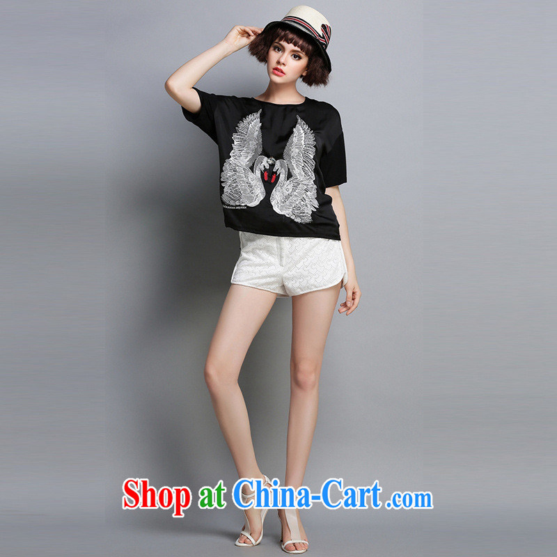 Ya-ting store European site women summer 2015 new Europe and modern embroidery silk T shirts, T-shirts T Map Color XL