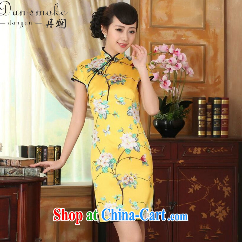 Dan smoke summer heavy silk retro classic sauna silk poster stretch the improved cultivation double short cheongsam dress such as the color 2 XL