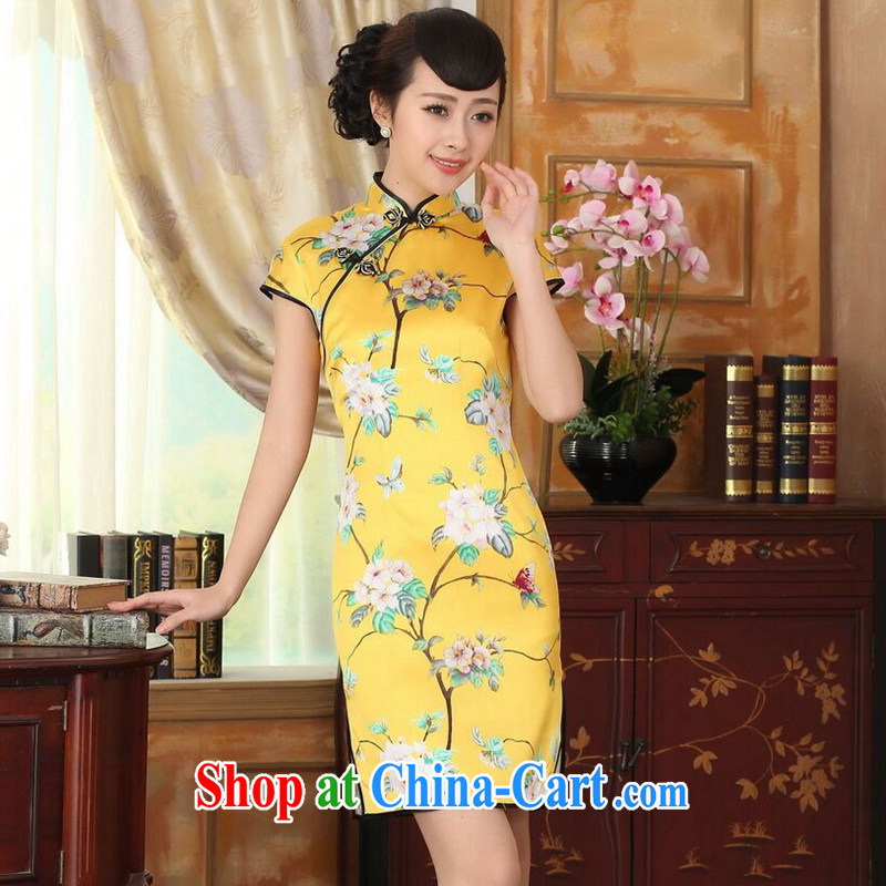 Find Sophie summer heavy silk retro classic sauna silk poster stretch the improved cultivation double short cheongsam dress such as the color 2 XL, flexible employment, and shopping on the Internet