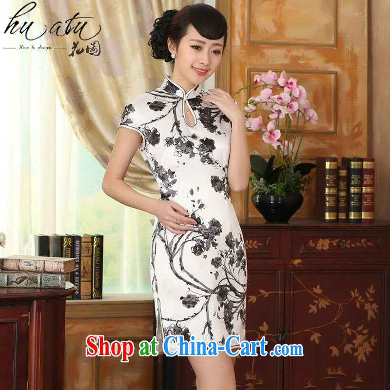 spend the summer heavy silk retro classic sauna silk improved painting water and ink stretch Satin beauty double-decker short dresses such as the color 2 XL, figure, and on-line shopping