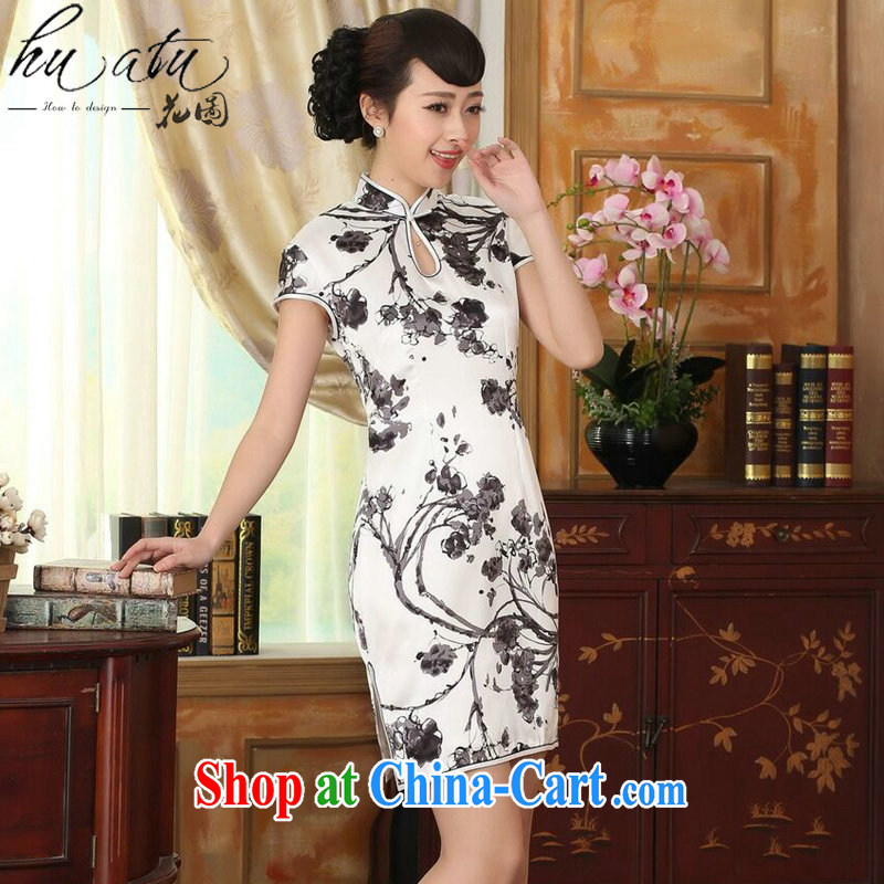 spend the summer heavy silk retro classic sauna silk improved painting water and ink stretch Satin beauty double-decker short dresses such as the color 2 XL, figure, and on-line shopping