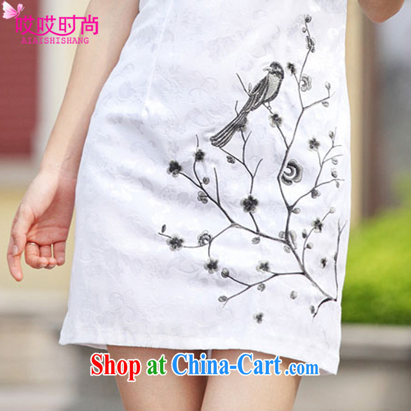Ah, ah, stylish summer 2015 new female Chinese wind embroidery cheongsam dress A 6903 #black and white XL, ah, ah, stylish, and shopping on the Internet