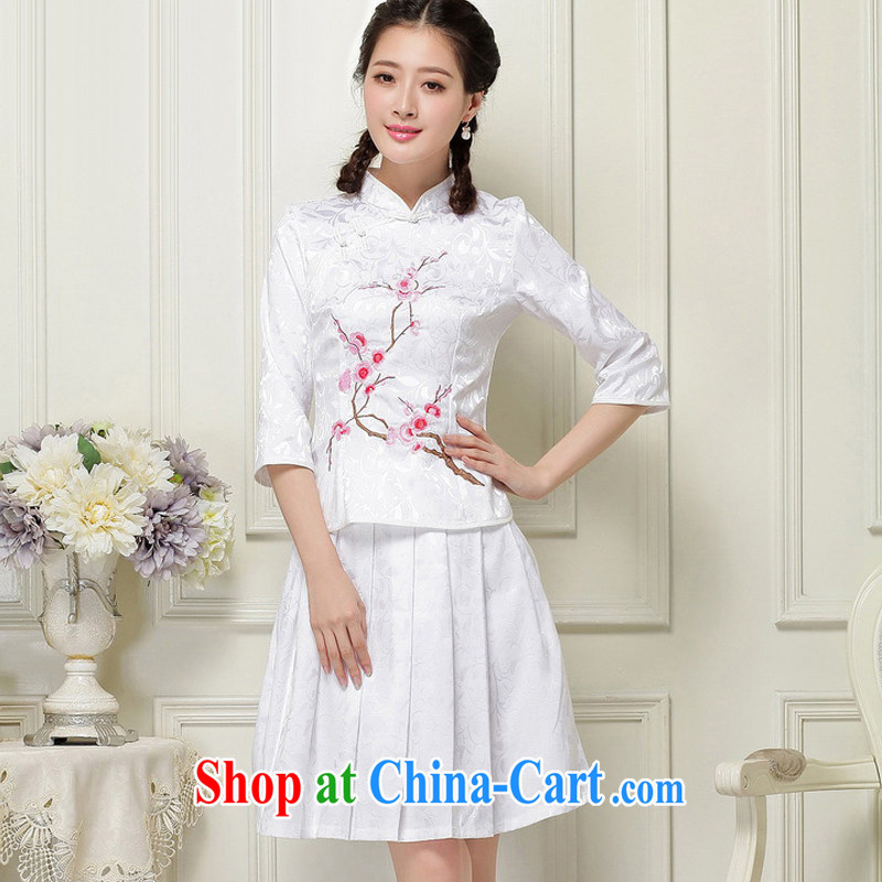 The current Chinese qipao Ethnic Wind Arts in Brief about students with the collar cuff stamp two-piece dresses JT 1058 pink XXL, the stream (OULIU), shopping on the Internet