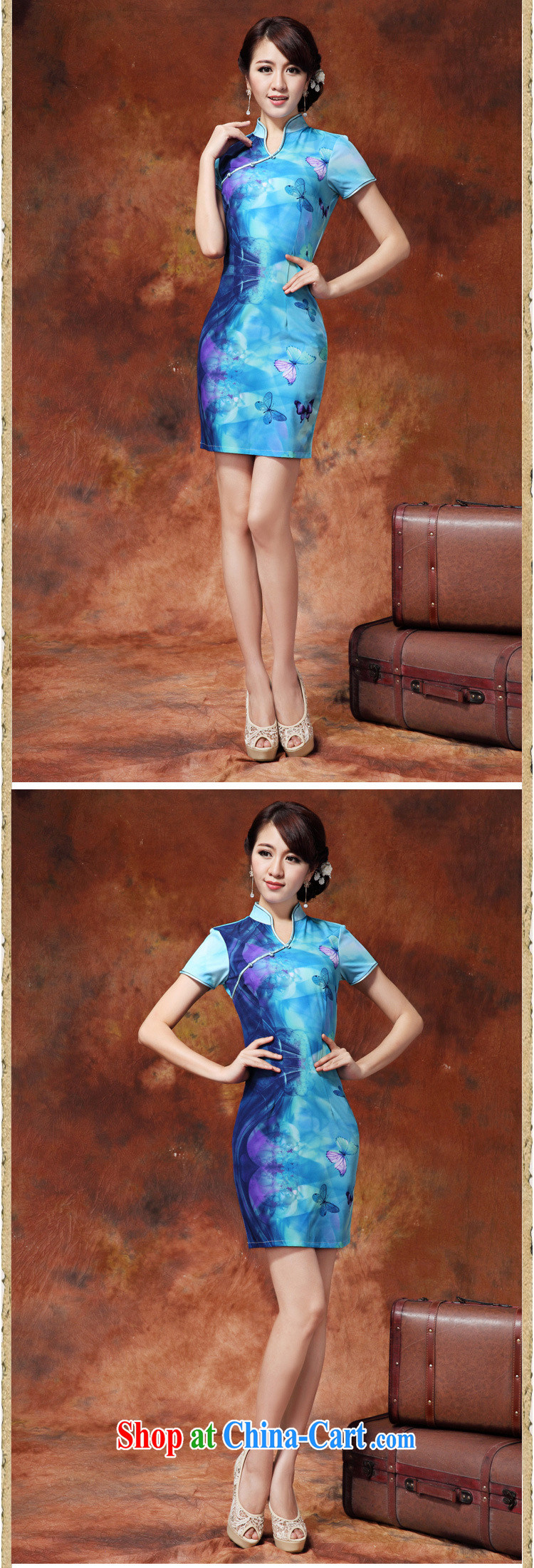 The stream qipao Chinese Ethnic Wind low stylish improved cheongsam, long, Ms. short-sleeved solid JT outfit #918 blue XL pictures, price, brand platters! Elections are good character, the national distribution, so why buy now enjoy more preferential! Health