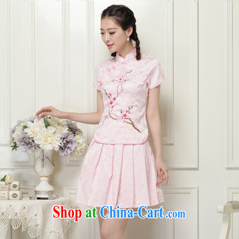 The trendy girls with short, two-piece dresses Ethnic Wind elegant improved cheongsam JT 119 #pink XXL, OSCE (OULIU), shopping on the Internet