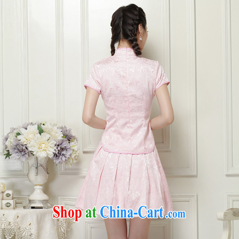 The trendy girls with short, two-piece dresses Ethnic Wind elegant improved cheongsam JT 119 #pink XXL, OSCE (OULIU), shopping on the Internet