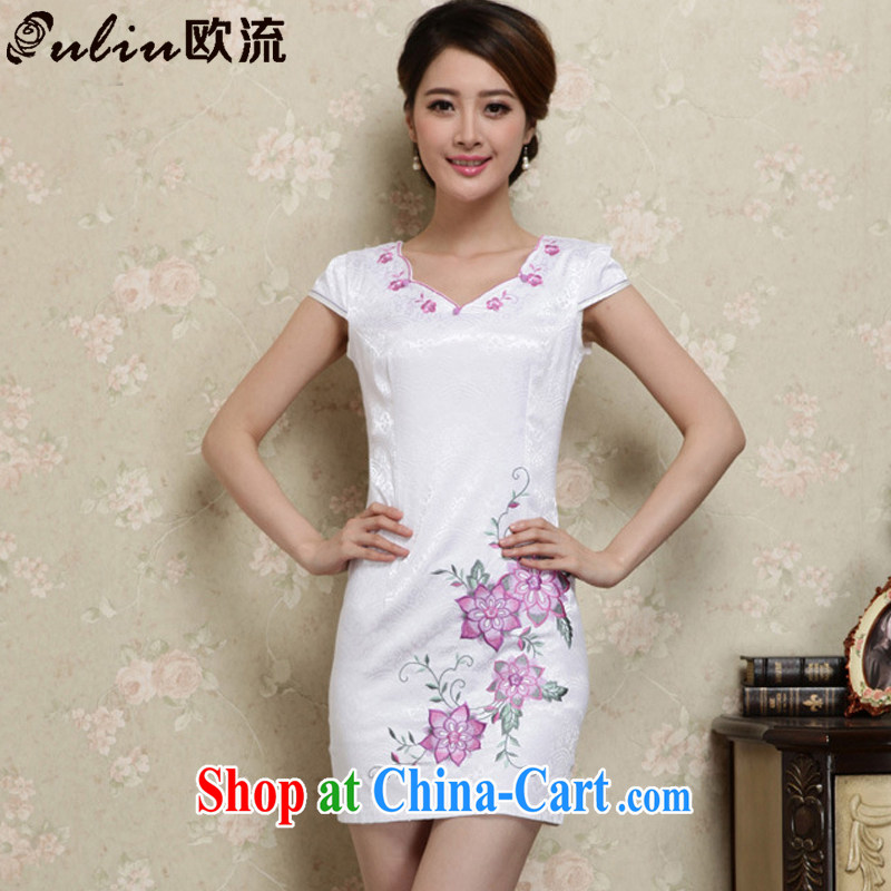 The current trend toward ethnic wind female embroidery cheongsam Tang on the Code no's beauty short improved stylish robes JT 1035 purple XXL