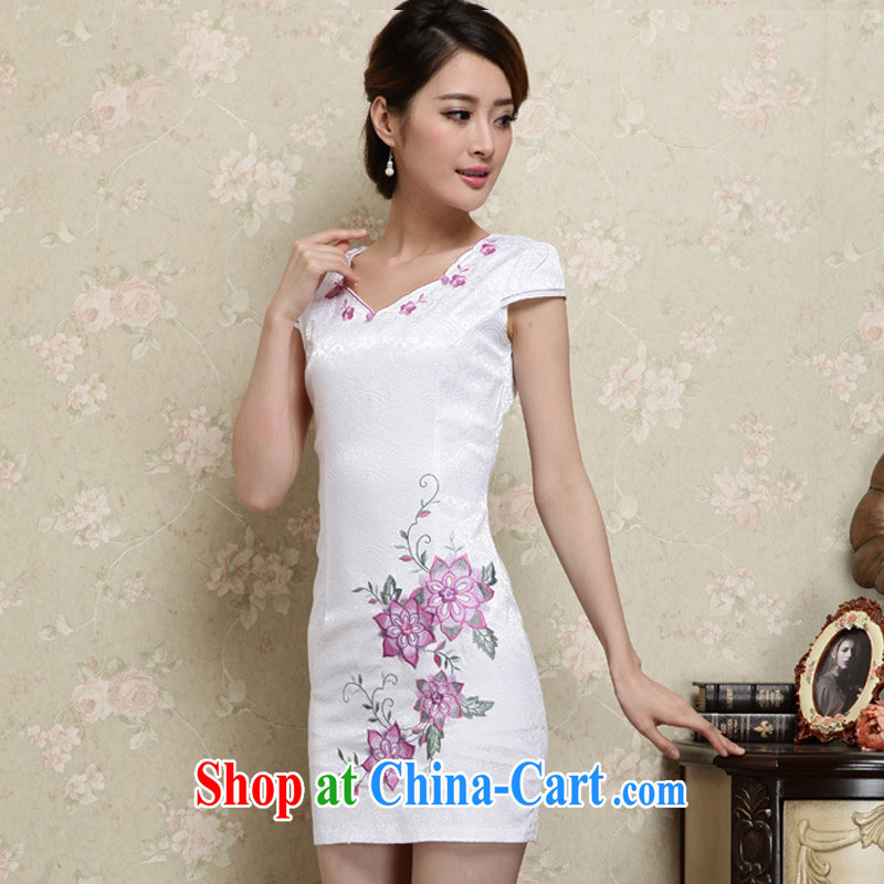 The current trend toward ethnic wind women embroidery cheongsam Tang on the Code no's beauty short improved fashion cheongsam JT 1035 purple XXL, the stream (OULIU), shopping on the Internet