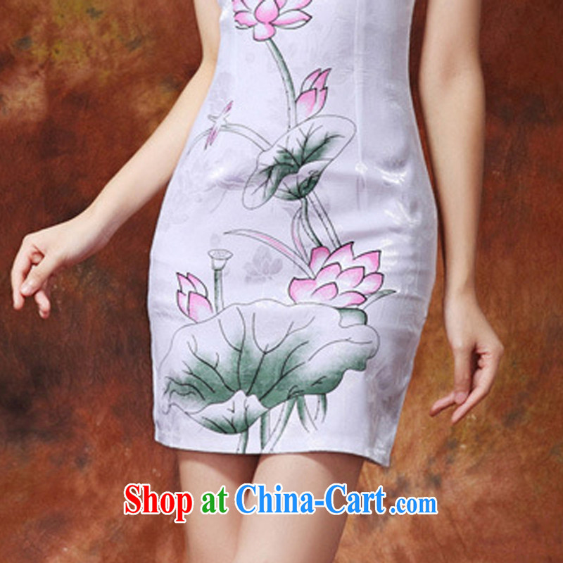 The stream fine stamp Ethnic Wind and elegant and stylish improved cheongsam Chinese short-sleeved qipao JT 916 #white XXL, the stream (OULIU), shopping on the Internet