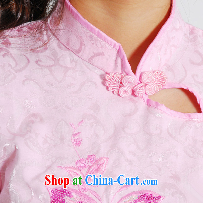 The spring-summer, dresses for China's National wind-power's a tight two-piece short cheongsam package JT 988 pink XXL, the stream (OULIU), shopping on the Internet
