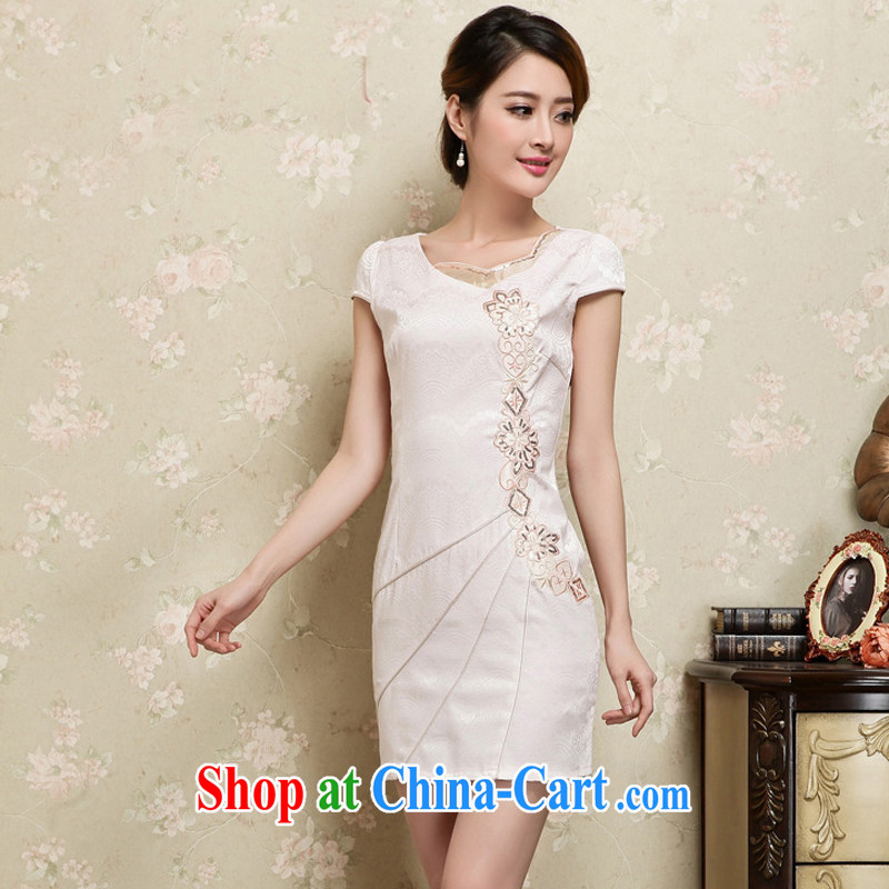 The improved flow and stylish dresses China National wind women short sleeve cheongsam cultivating Chinese JT 1028 apricot XL, the stream (OULIU), shopping on the Internet