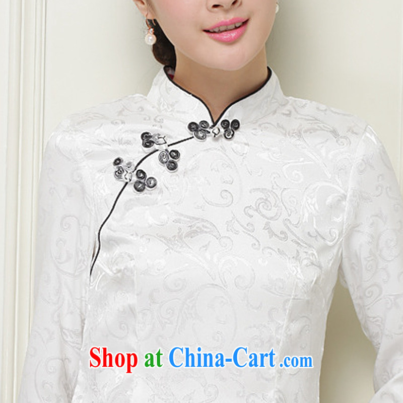 The current 2015 National wind 7 cuffs and classy improved cheongsam shirt JT 1059 white XXL, the stream (OULIU), and, on-line shopping