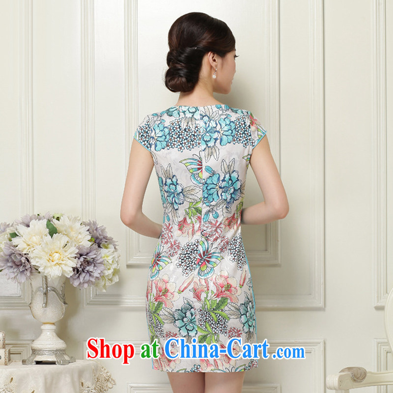 The class 2015 summer, female elegant and classy and stylish stamp short-sleeved qipao JT 1038 blue XXL, the stream (OULIU), shopping on the Internet