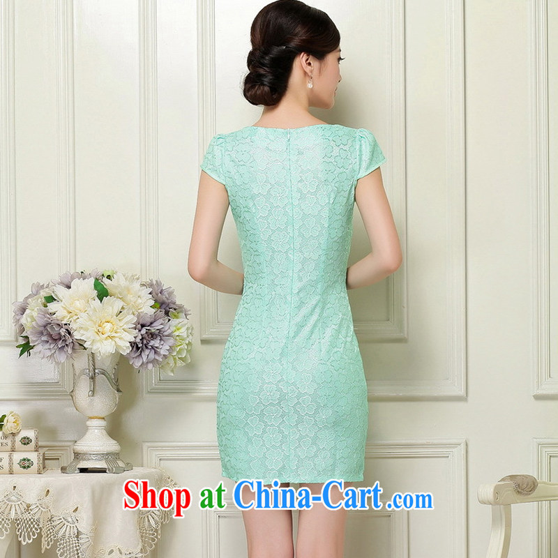The stream, summer lace hook flower Openwork fashion round collar short-sleeved qipao JT 1032 green XL, OSCE (OULIU), shopping on the Internet