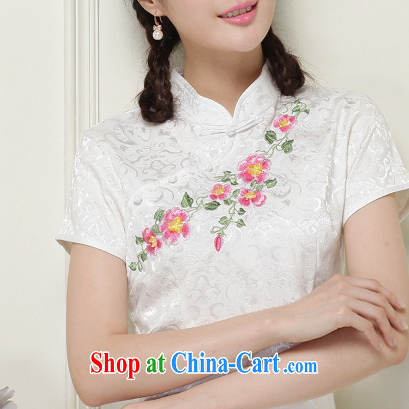 The trendy improved cheongsam Chinese nation has no open's a tight two-piece short set JT 2068 white XL, the stream (OULIU), and shopping on the Internet