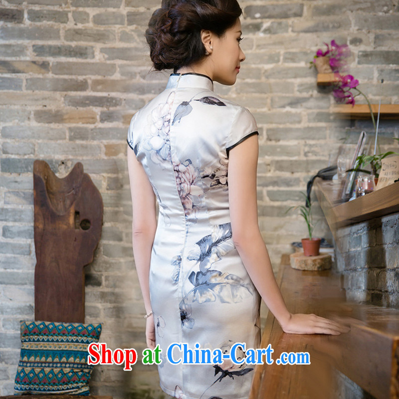 The high flow improved silk retro sauna beauty silk graphics thin cheongsam dress JT 5080 white XXL, the stream (OULIU), online shopping