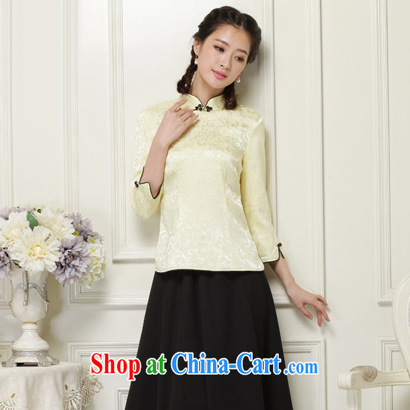 The current Chinese Chinese T-shirt hand-tie stylish short-sleeve improved cheongsam shirt JT 1052 yellow XXL, the stream (OULIU), and shopping on the Internet