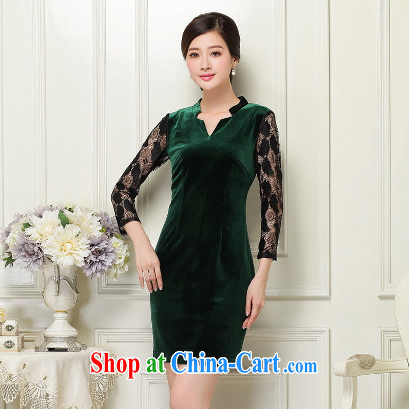 The leading female velvet cheongsam beauty Deep V collared 7 cuff antique dresses JT 1060 dark XL, the OSCE (OULIU), shopping on the Internet