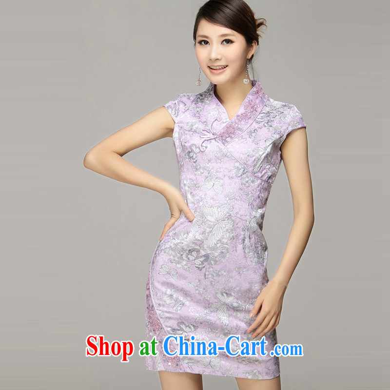 The current National wind, dresses, with a short-sleeved beauty stylish and elegant qipao JT 308 meat pink XL, the stream (OULIU), shopping on the Internet
