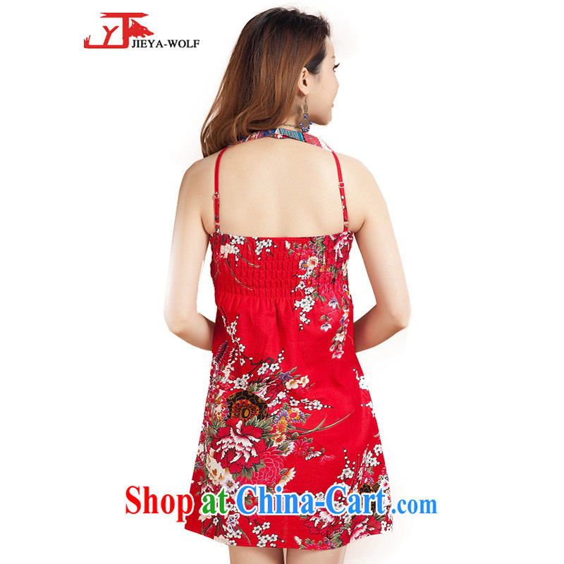 Jack And Jacob JIEYA - WOLF New Tang Women's clothes summer hanging basket with the short skirt and stylish, the strap short skirt kit, Jacob hit mine-red Peony flowers are, see the detail table, JIEYA - WOLF, shopping on the Internet