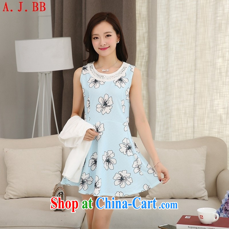 Black butterfly 2015 spring new Korean version in cultivating Long, two-piece dress light blue XL, A . J . BB, shopping on the Internet