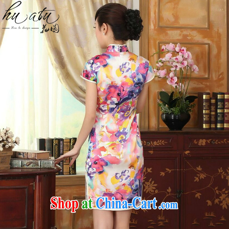 Take the heavy silk summer retro classic, DOS SANTOS for silk painting stretch the improved double-decker short cheongsam 7 color 2 XL, spend, and shopping on the Internet