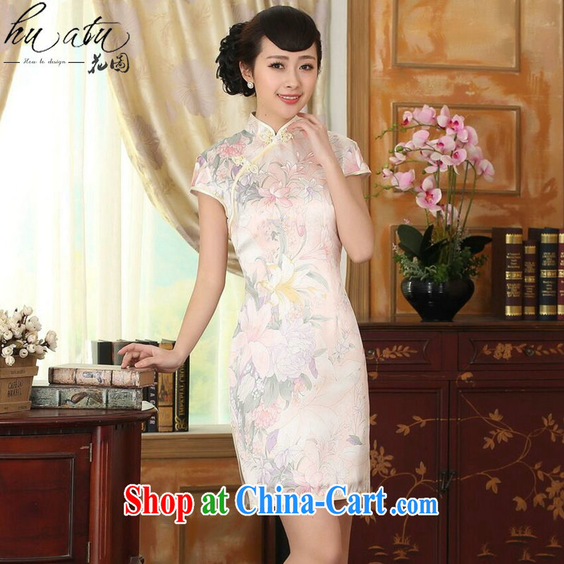 spend the summer Women's clothes silk retro classic stylish sauna silk poster stretch the improved double-decker short cheongsam dress such as the color 2 XL, figure, and shopping on the Internet