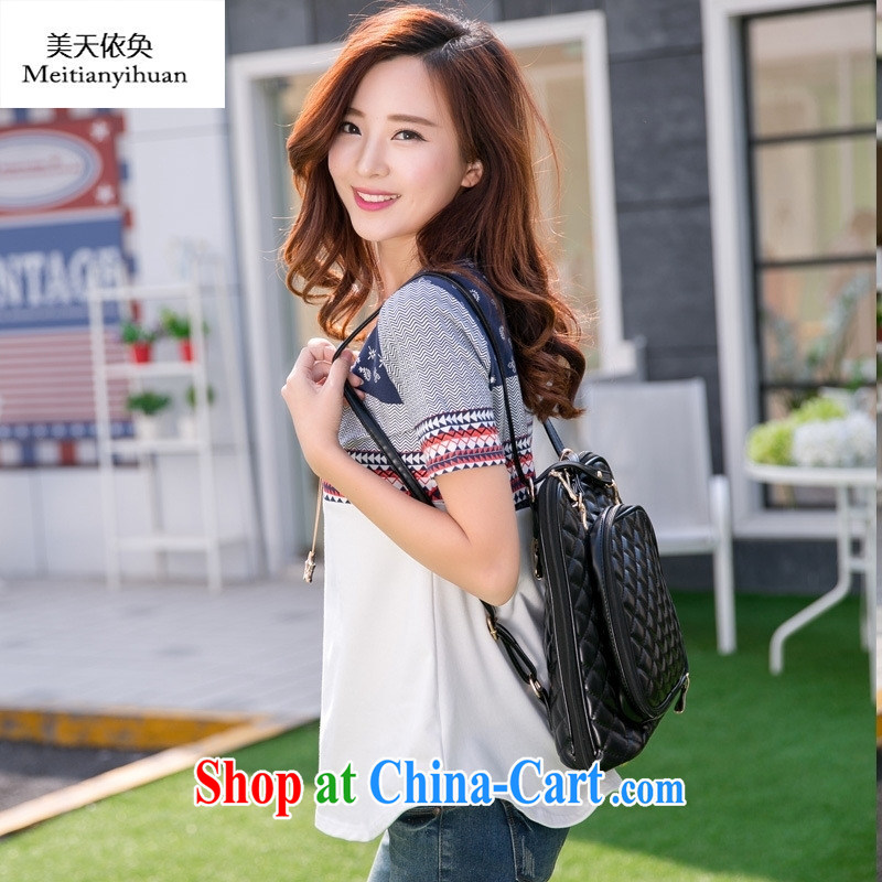 2015 summer edition Korea liberal female round-collar half sleeve larger female T pension blue XXL, the day to assemble (meitianyihuan), and, on-line shopping