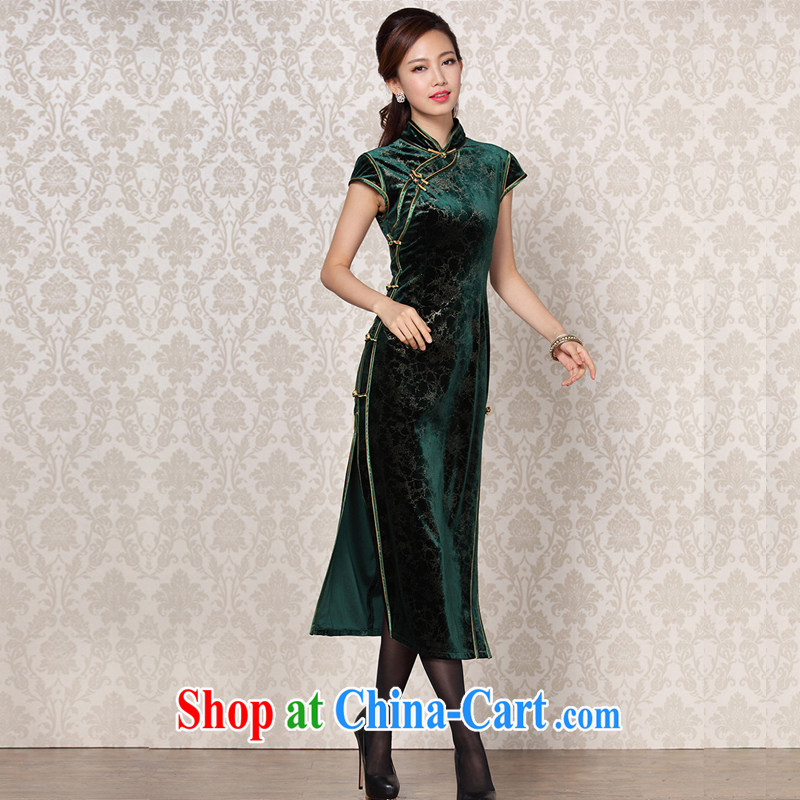 The stream is silk velvet improved stylish dresses and elegant antique banquet, qipao XWG 13 - 6098 dark XXL, the stream (OULIU), shopping on the Internet